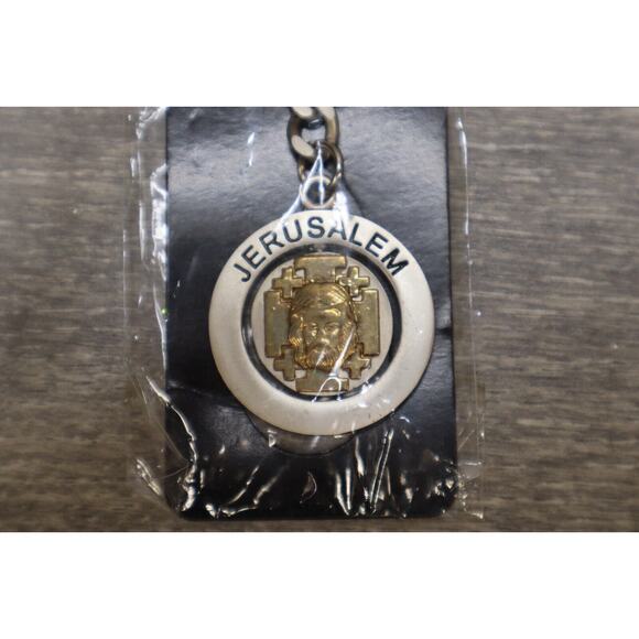 Jerusalem Jesus Mary Metal Keychain Silver Gold Locking Carabiner Screw Ring - Picture 3 of 10